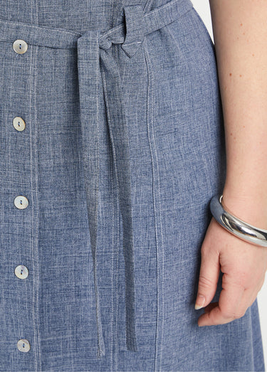 Robe-chemisier mi-longue coupe droite Bleu Chine