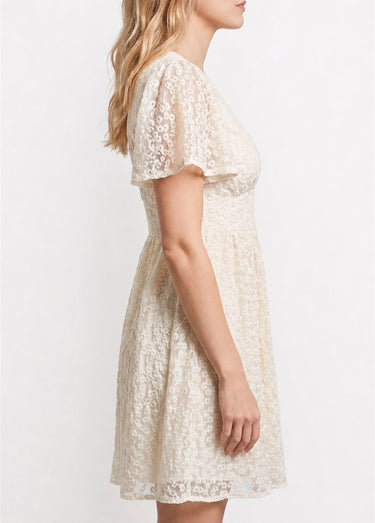 Robe broderie anglaise, taille haute Ecru