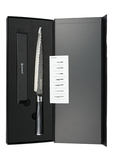 Couteau à trancher lame martelée + étui, Sen Noir