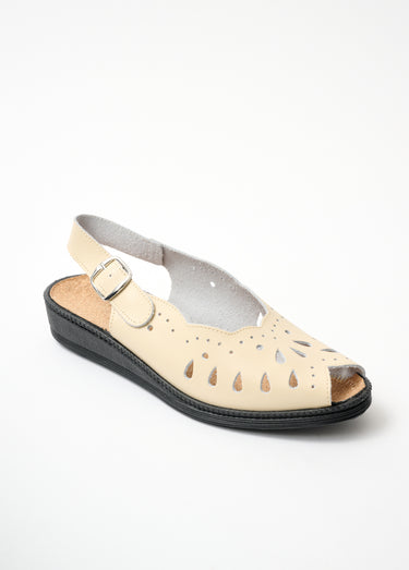 Sandales compensées largeur confort cuir Beige