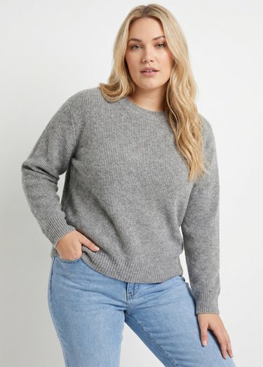 Pull chaud côtelé avec laine et fibres recyclées Gris Chine