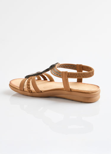 Sandales bijoux ouvertes compensées largeur confort Camel