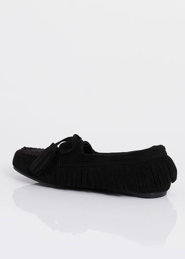 Mocassins avec franges et nœud pompons Noir
