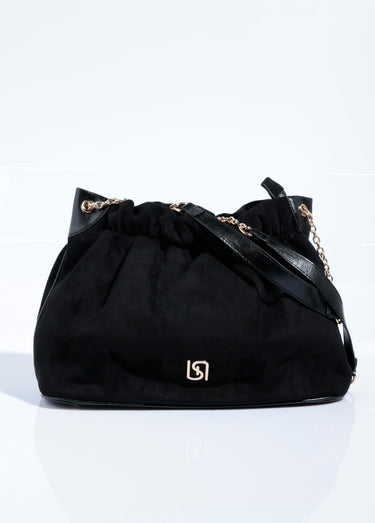 Sac plissé chic suédine et bride métal Noir