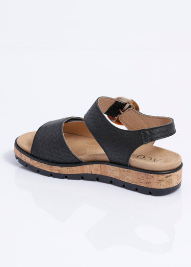 Sandales compensées cuir effet tressé ouverture totale Noir