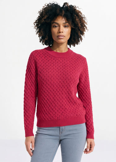 Pull chaud court col montant maille épaisse Fuchsia