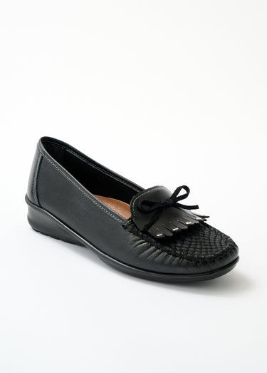 Mocassins compensés cuir patte frangée Noir