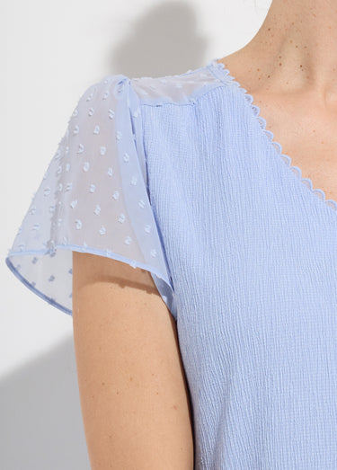 T-shirt col V plumetis manches courtes Bleu