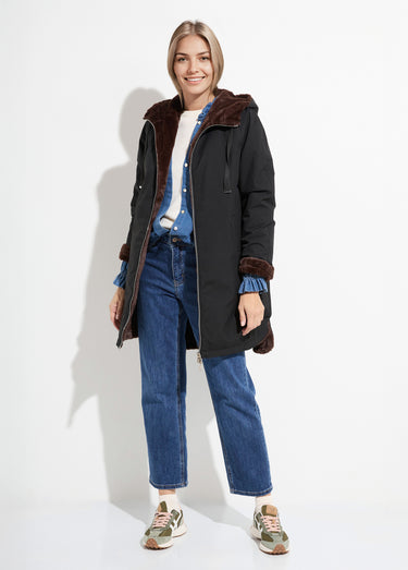 Parka réversible fourrure, avec capuche Noir