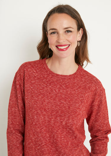Pull chiné court col rond avec laine Brique
