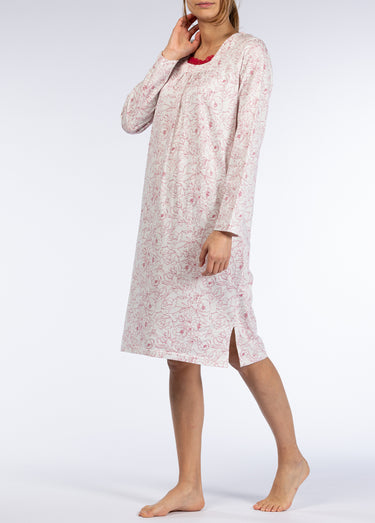 Chemise de nuit manches longues détail col Rose