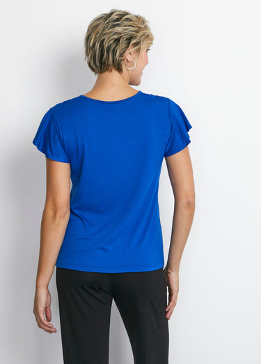 T-shirt manches courtes dentelle Bleu