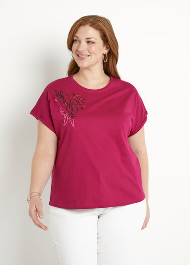 T-shirt coton uni sequins manches courtes Cassis