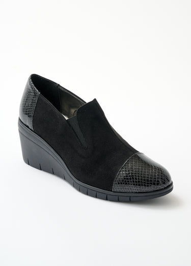 Mocassins compensés largeur confort élastiqués Noir