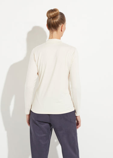 T-shirt doux col montant manches longues Ecru
