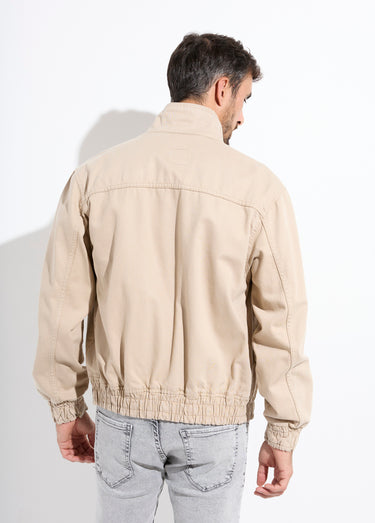 Veste en jean zippée détails élastiqués Beige