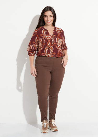 Pantalon extensible taille élastiquée Marron