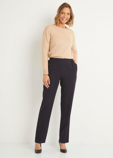 Pantalon droit taille semi élastiquée ventre plat Uni Prune