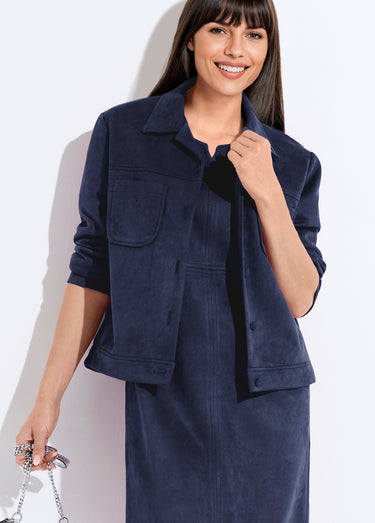 Blouson boutonné tissu suédé col cranté Marine