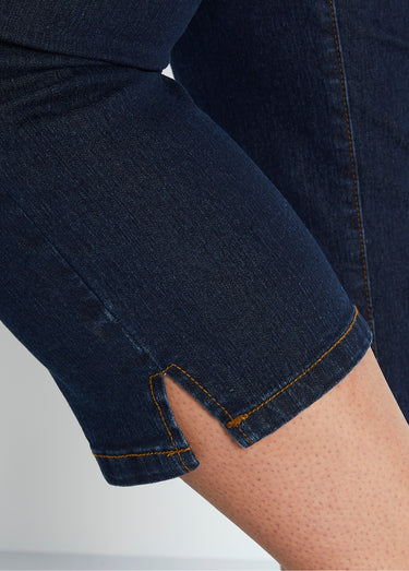 Pantacourt ceinture extensible en jean Indigo