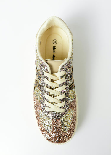 Baskets pailletées avec semelle compensée Leopard