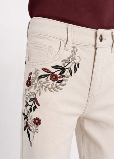 Jean wide avec broderies, spécial PETITE Ecru