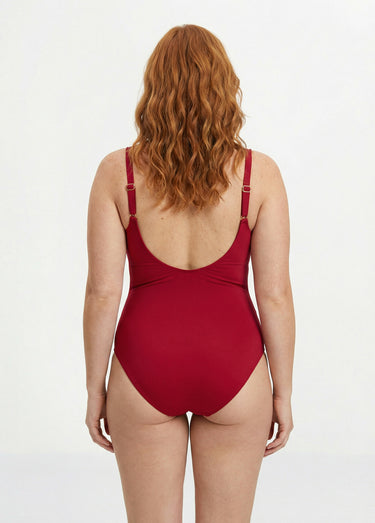 Maillot de bain 1 pièce forme cache cœur Rouge