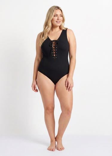 Maillot de bain décolleté lacets Noir
