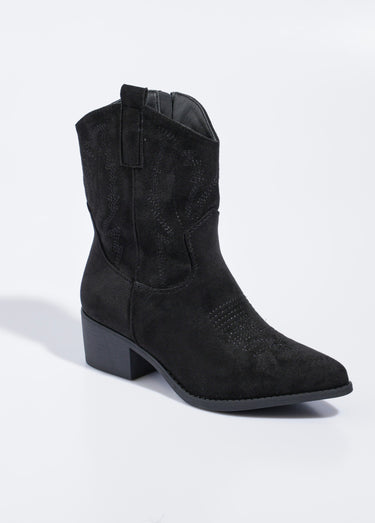 Boots suédine à talon, façon western Noir