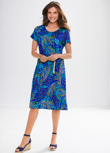 Robe courte maille imprimée Imprime/Bleu