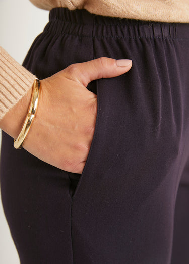 Pantalon droit taille semi élastiquée ventre plat Uni Prune