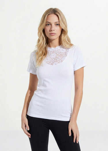 Maillot de corps manches courtes dentelle Blanc