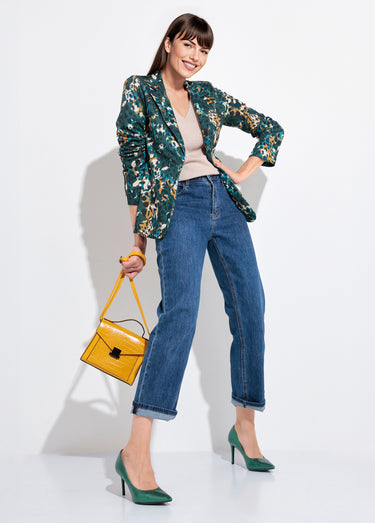 Veste motif arty avec bouton bijou métal Canard/Jaune
