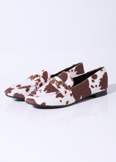 Mocassins chic bout carré, patte métal Marron / Blanc