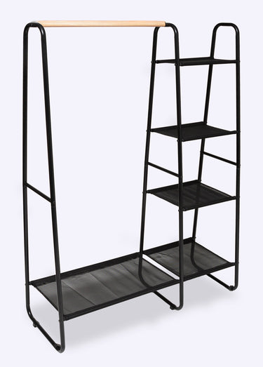 Portant vêtements 1 tringle + 5 étagères Noir / Bois