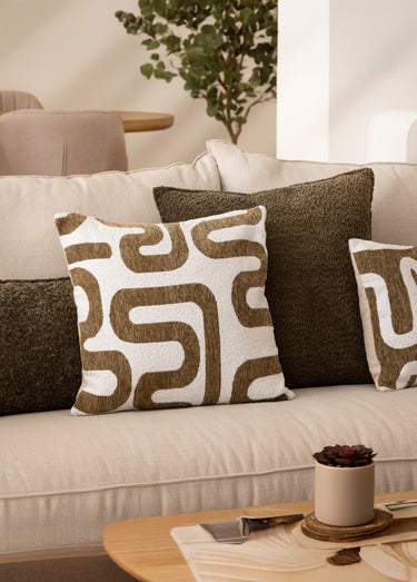 Coussin jacquard chenille, Safina Beige/Kaki