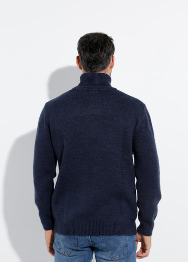 Pull col roulé chaud en laine majoritaire Bleu Marine