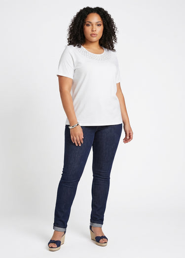 T-shirt jersey coton fantaisie cloutée Blanc