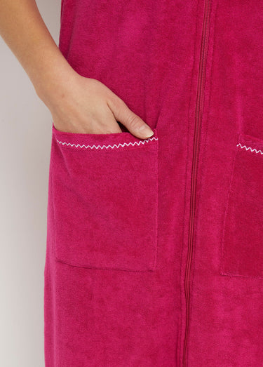 Peignoir de bain éponge coton uni zippé Rose