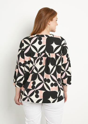 Tunique longue manches 3/4 motif graphique Noir/Rose