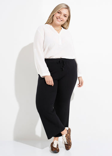 Pantalon confort en maille, coupe large Noir