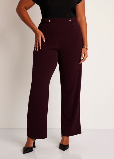 Pantalon large uni taille semi élastiquée Prune
