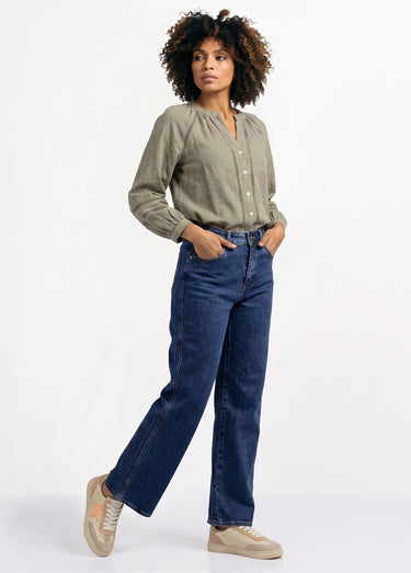 Jean droit denim, coupe spécial GRANDE Bleu stone moyen