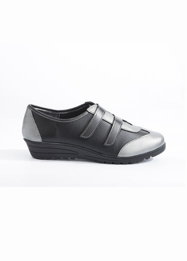 Derbies cuir largeur confort scratchés Gris/Noir