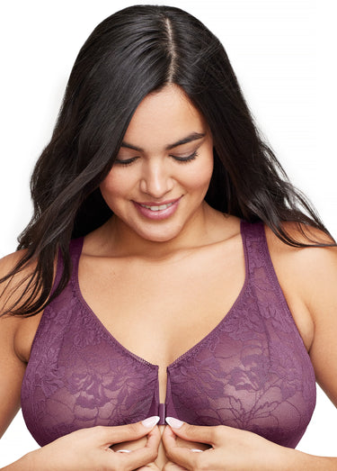 Soutien-gorge WonderWire Dentelle Dos Nageur à Fermeture Frontale, Spécial Grandes Tailles n°9246 Prune