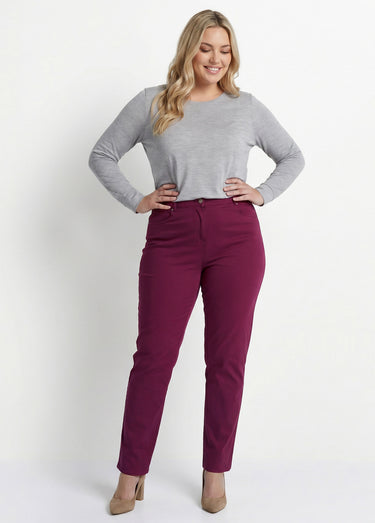 Pantalon droit 5 poches coton stretch Bordeaux