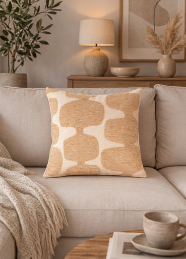 Coussin carré, motif organique velours Beige