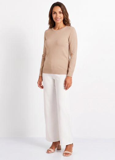 Pull laine mérinos manches longues Camel