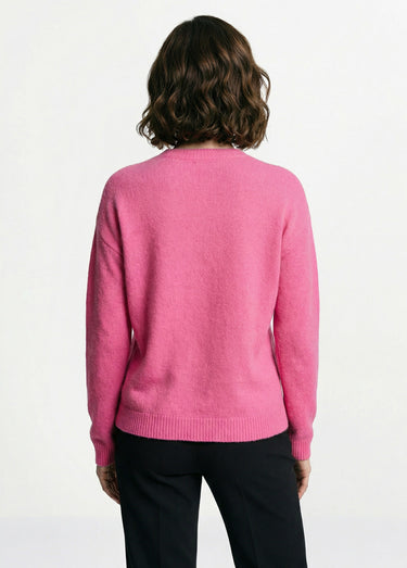 Pull doux col rond avec strass et sequins Rose