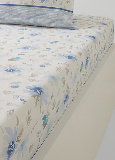 Parure fleurs drap(s) + taie(s) oreiller Imprime/Bleu